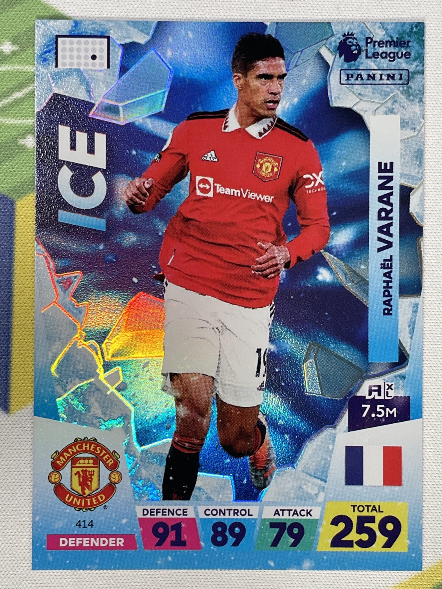 Raphael Varane Manchester United Ice Panini Premier League Adrenalyn XL 2023 Card