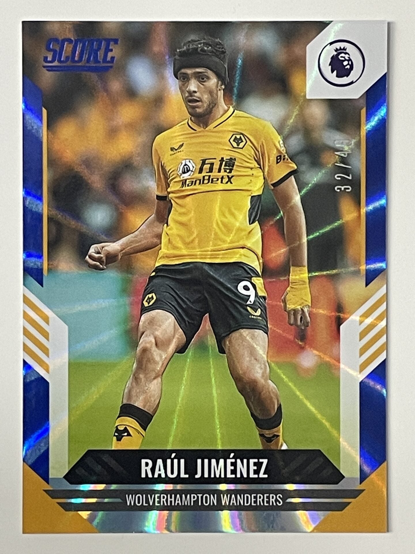 Raul Jimenez Wolves Base Blue Laser Parallel Panini Premier League Score 2021 2022