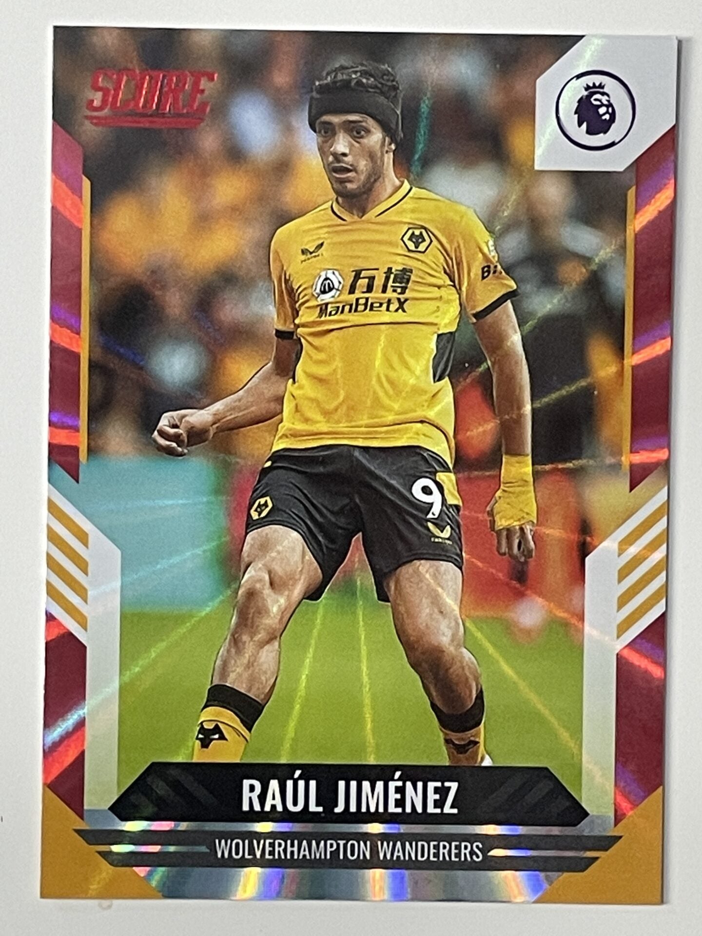 Raul Jimenez Wolves Base Red Laser Parallel Panini Premier League Score 2021 2022