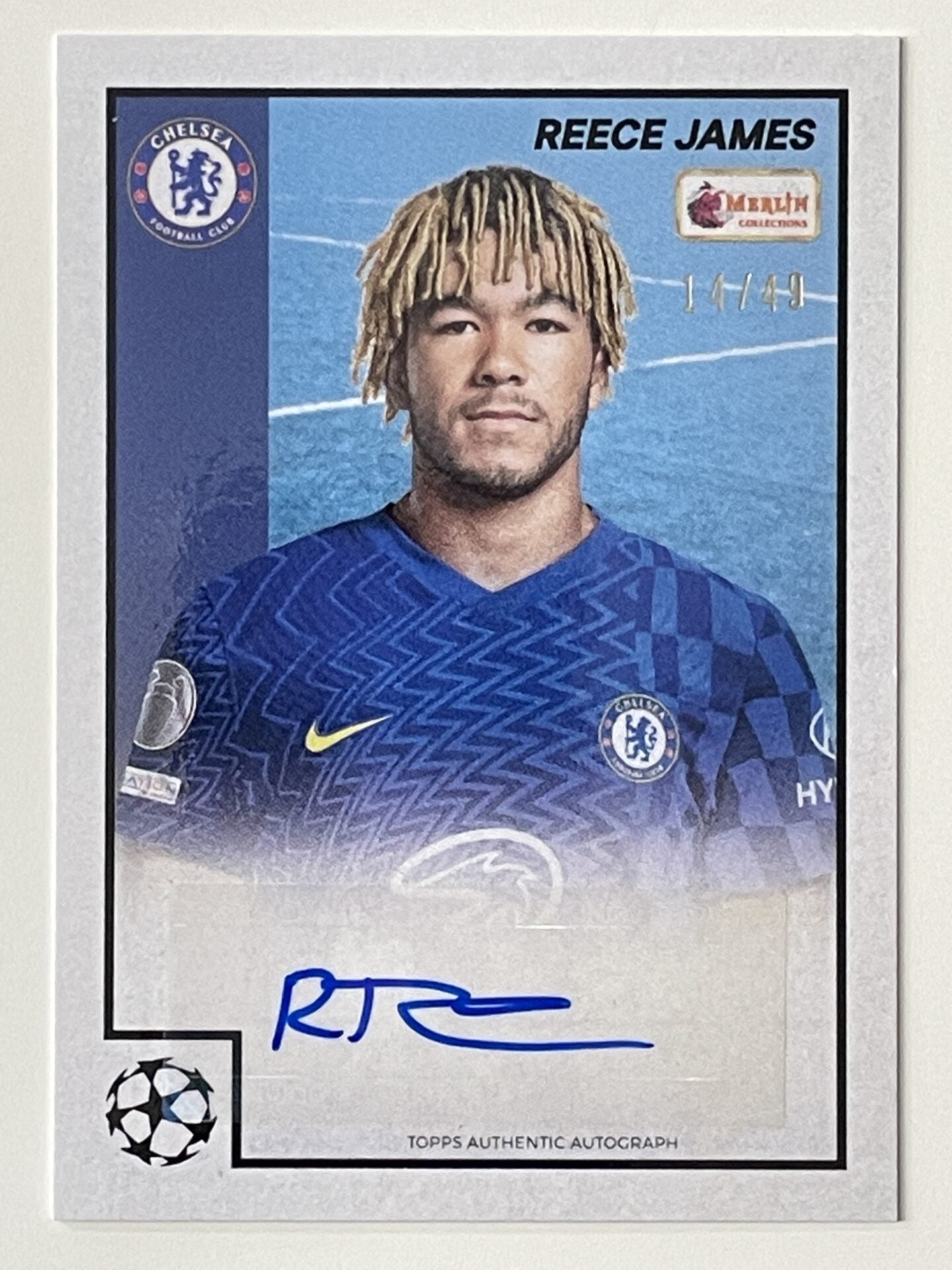 Reece James Chelsea Base Autograph Parallel 14:49 Topps Merlin Heritage 97 UEFA Champions League Card