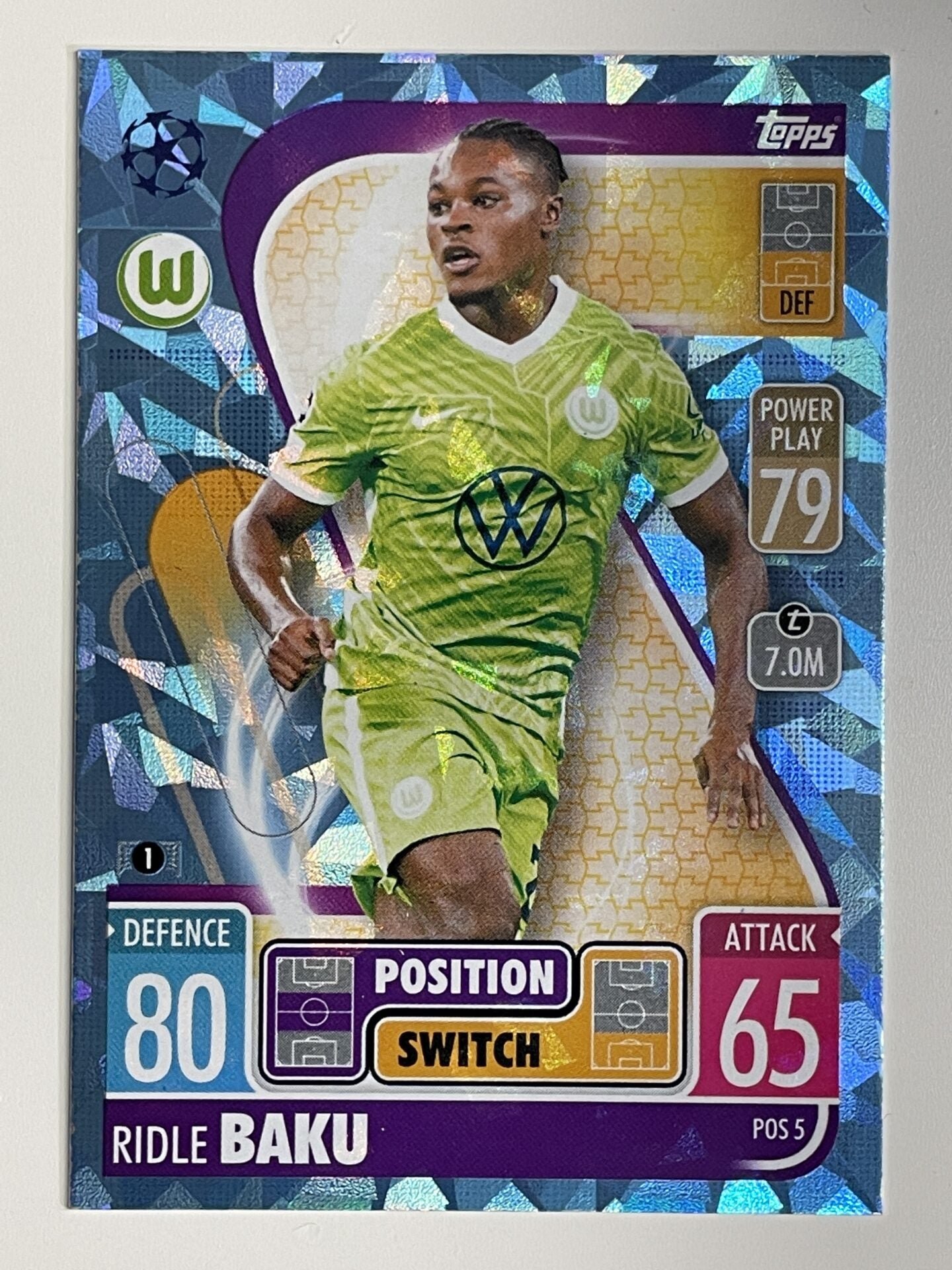 Ridle Baku Wolfsburg Position Switch Crystal Foil Parallel Topps Match Attax Extra 2021:22 Champions League Card