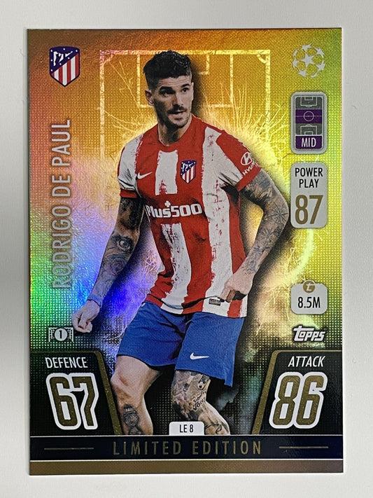 Rodrigo De Paul Atletico Madrid Gold Limited Edition Topps Match Attax Extra 2021:22 Champions League Card