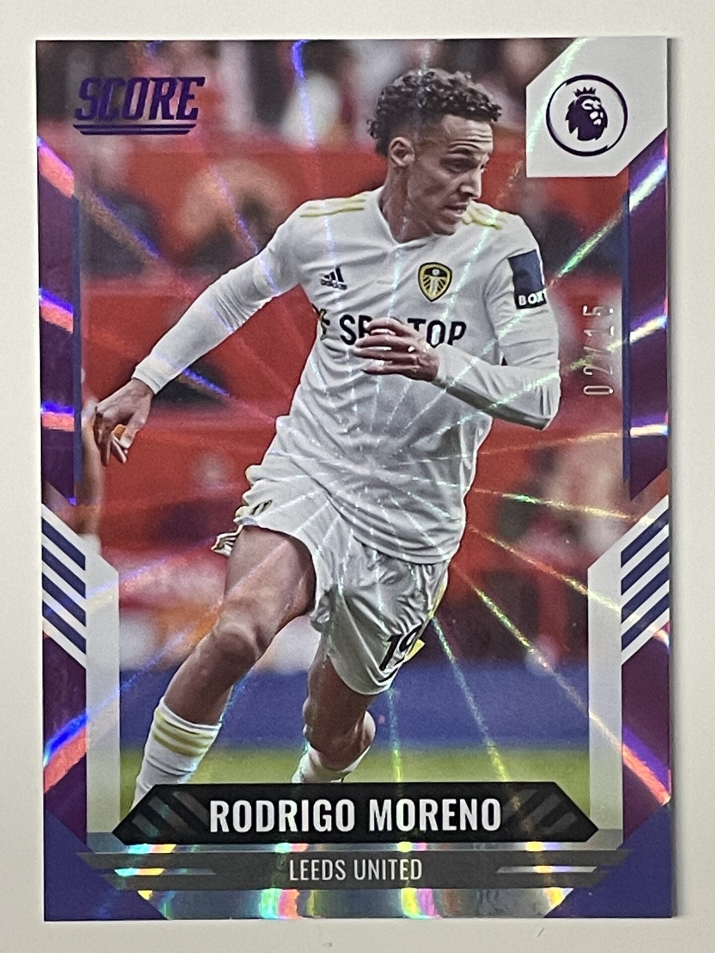 Rodrigo Moreno Leeds United Base Purple Laser Parallel Panini Premier League Score 2021 2022