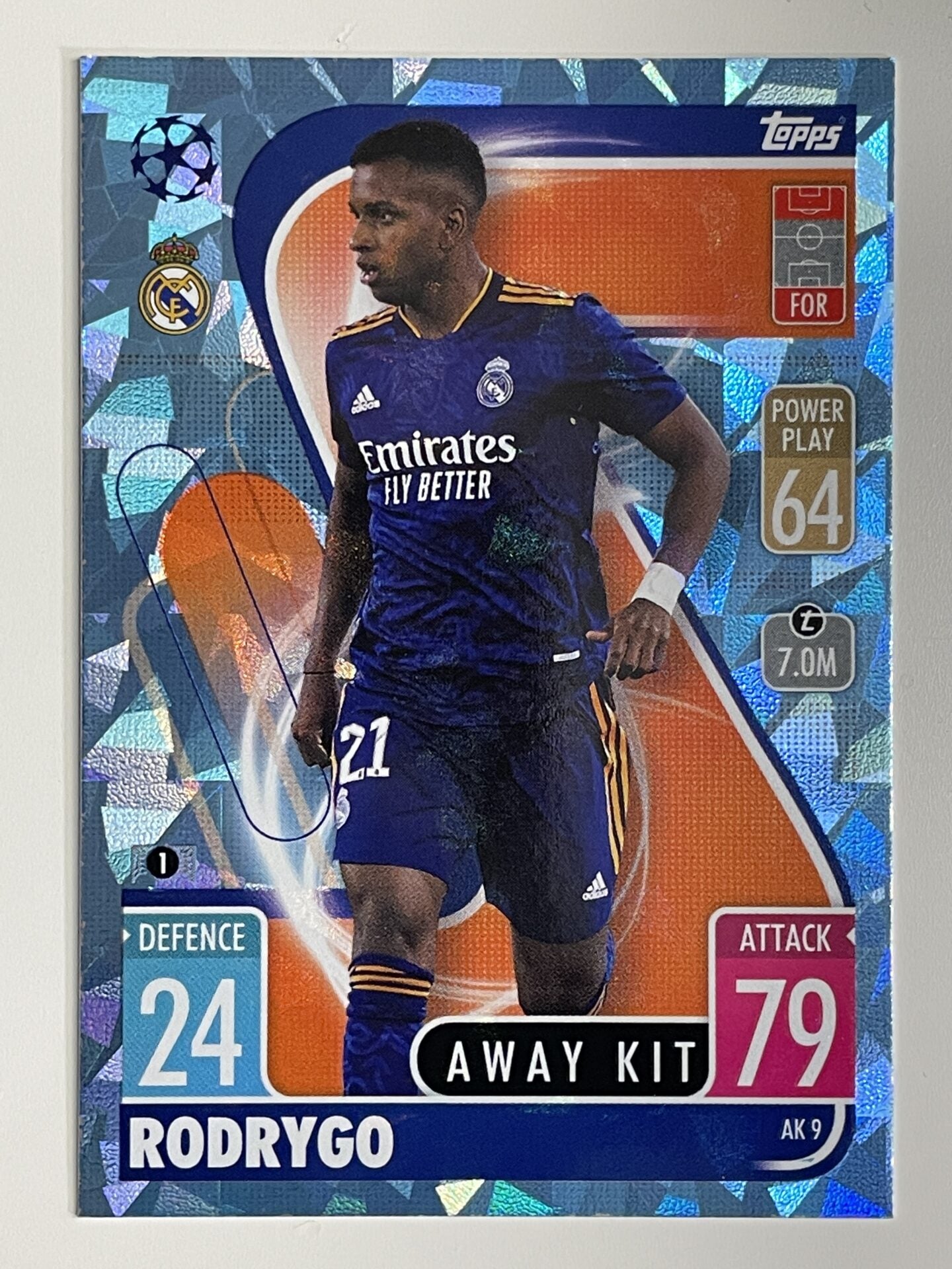 Rodrygo Real Madrid Away Kit Crystal Foil Parallel Topps Match Attax Extra 2021:22 Champions League Card