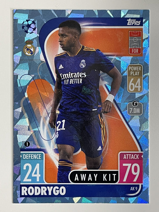 Rodrygo Real Madrid Away Kit Crystal Foil Parallel Topps Match Attax Extra 2021:22 Champions League Card