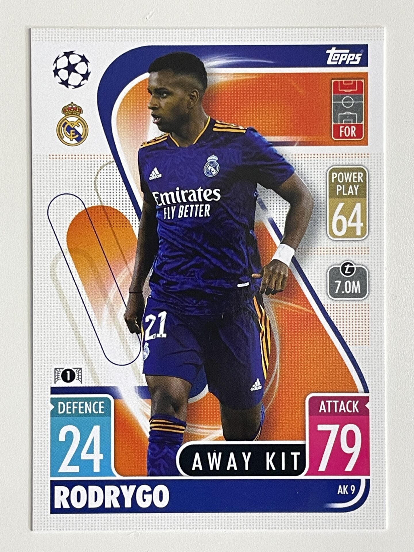 Rodrygo Real Madrid Away Kit Topps Match Attax Extra 2021:22 Champions League Card