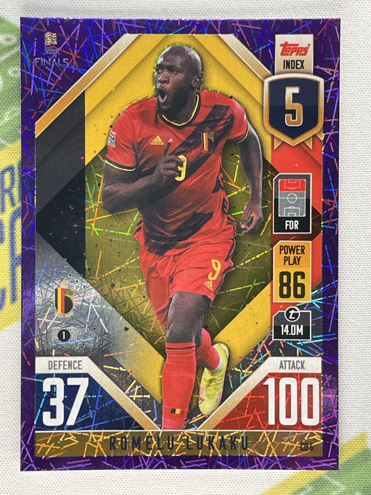 Romelu Lukaku Belgium Purple Foil Parallel Topps Match Attax 101 Road to Nations League 2022 Card