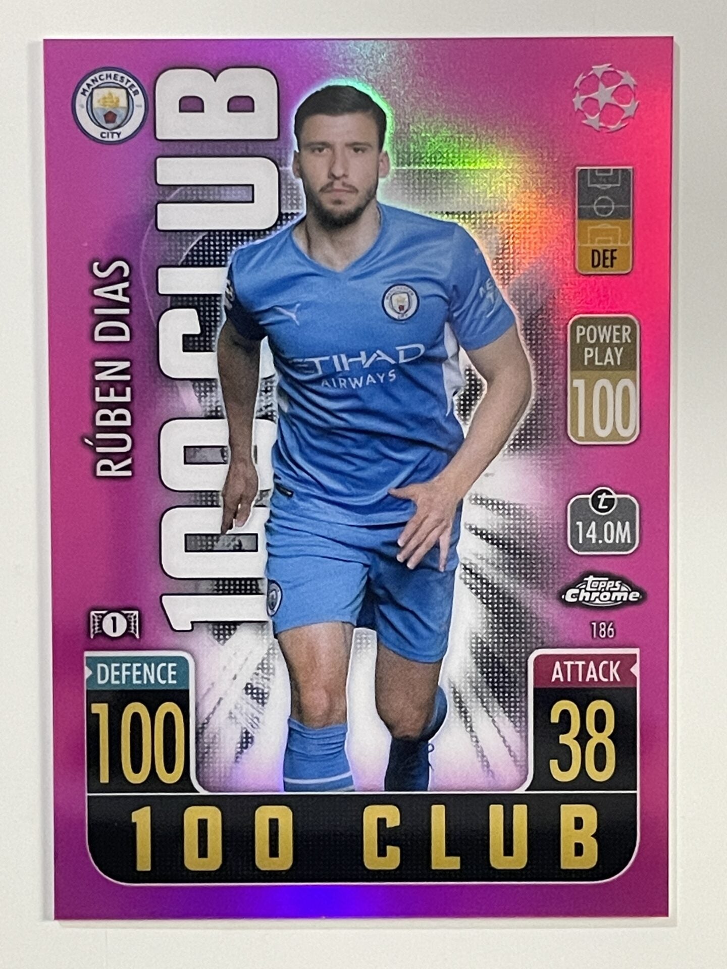 Ruben Dias 100 Club Pink Parallel Topps Match Attax Chrome 2021 2022