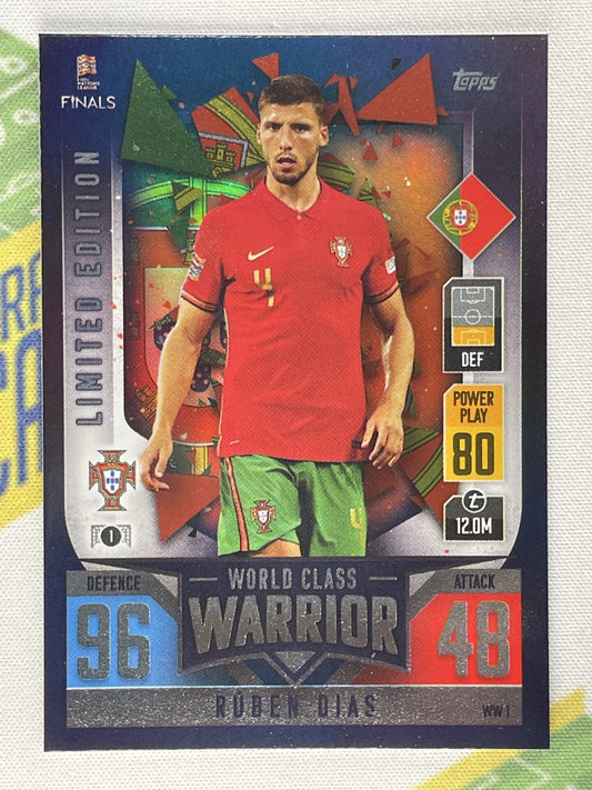 Ruben Dias Portugal World Class Warrior Limited Edition Topps Match Attax 101 Road to Nations League 2022 Card