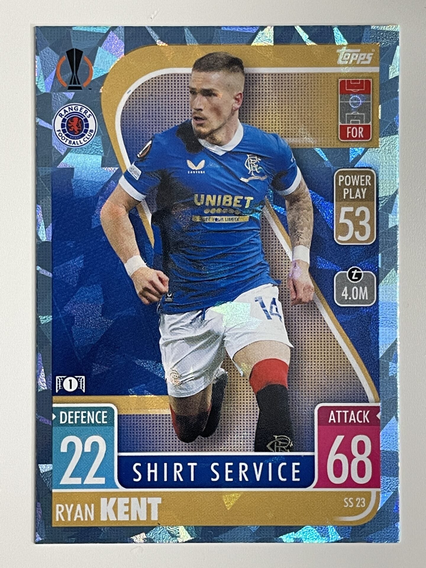 Ryan Kent Rangers Base Crystal Foil Parallel Topps Match Attax Extra 2021:22 Champions League Card