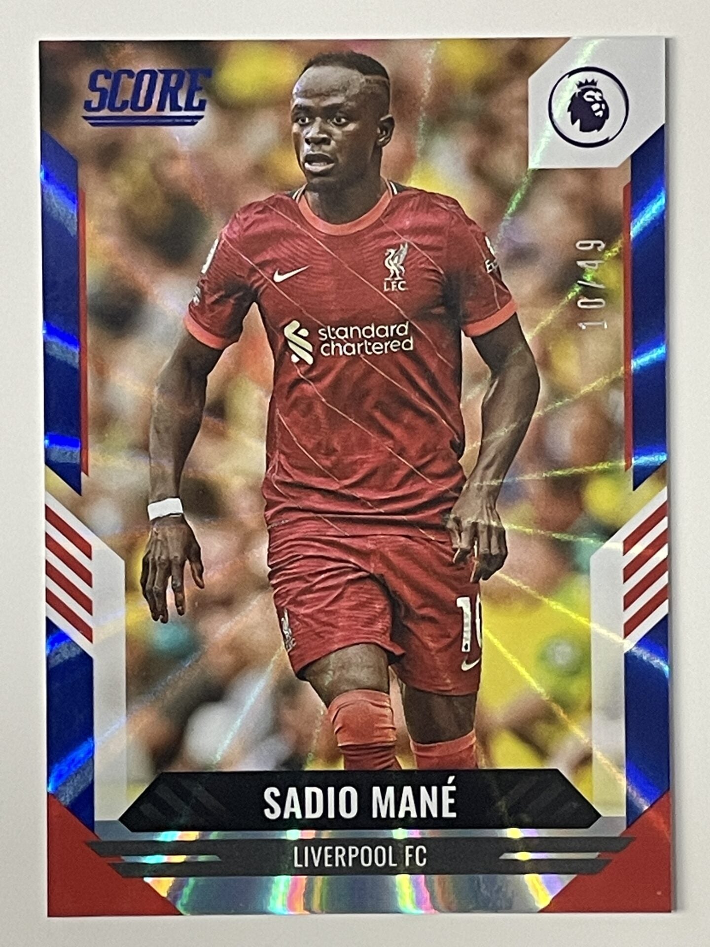 Sadio Mane Liverpool Base Blue Laser Parallel Panini Premier League Score 2021 2022