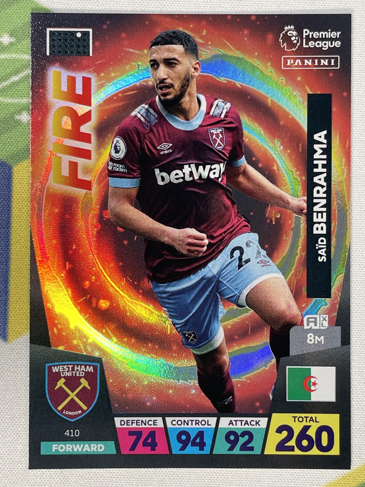 Said Benrahma West Ham Fire Panini Premier League Adrenalyn XL 2023 Card