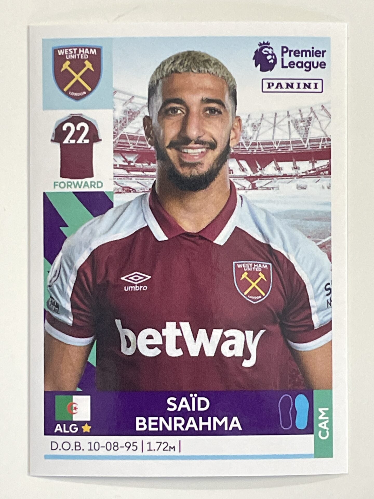 Said Benrahma West Ham Panini Premier League 2022 Football Sticker