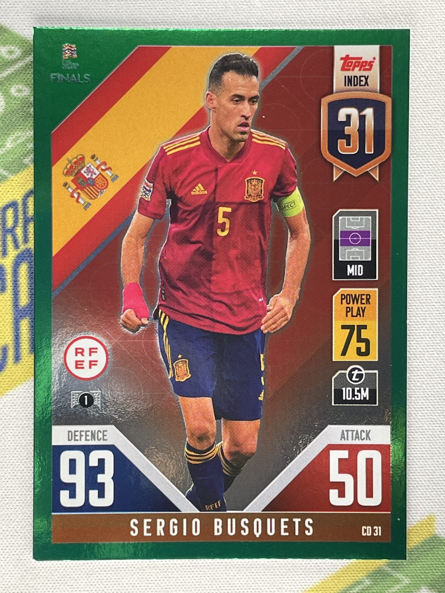 Segio Busquets Spain Green Foil Parallel Topps Match Attax 101 Road to Nations League 2022 Card