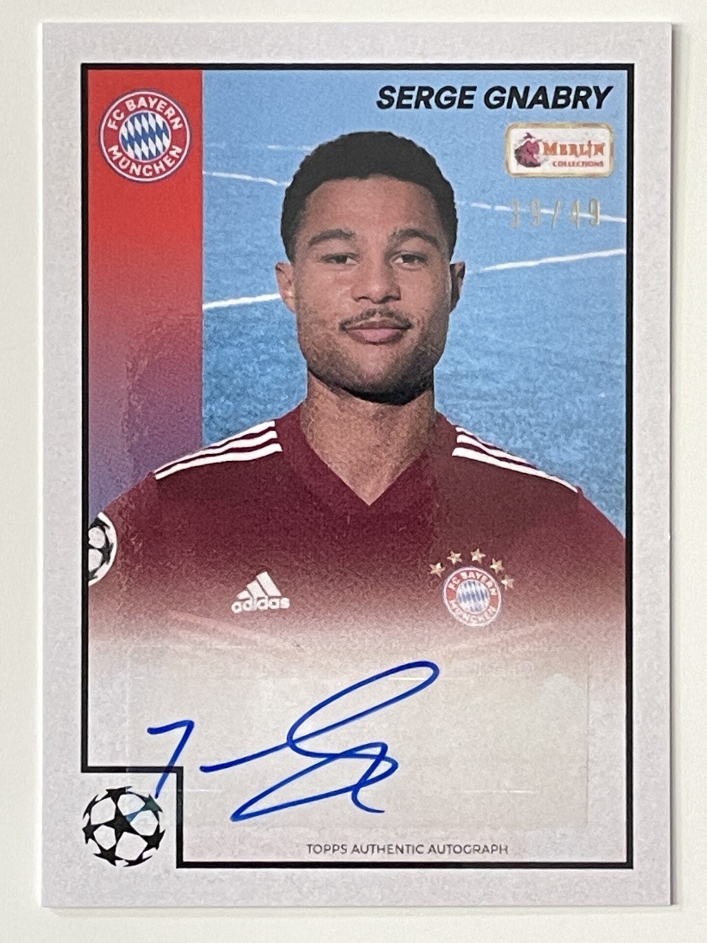 Serge Gnabry Bayern Munich Base Autograph 39:49 Topps Merlin Heritage 97 UEFA Champions League Card