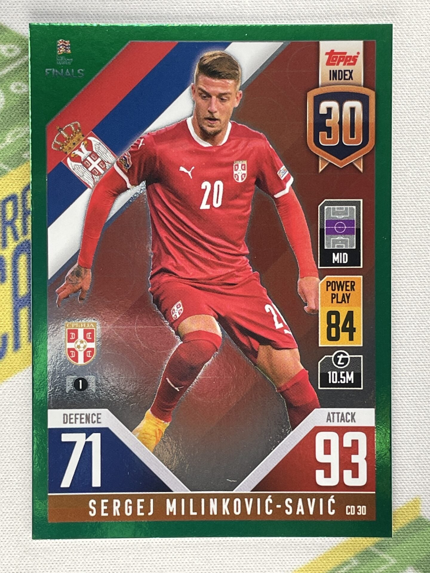 Sergej Milinkovic-Savic Serbia Green Foil Parallel Topps Match Attax 101 Road to Nations League 2022 Card