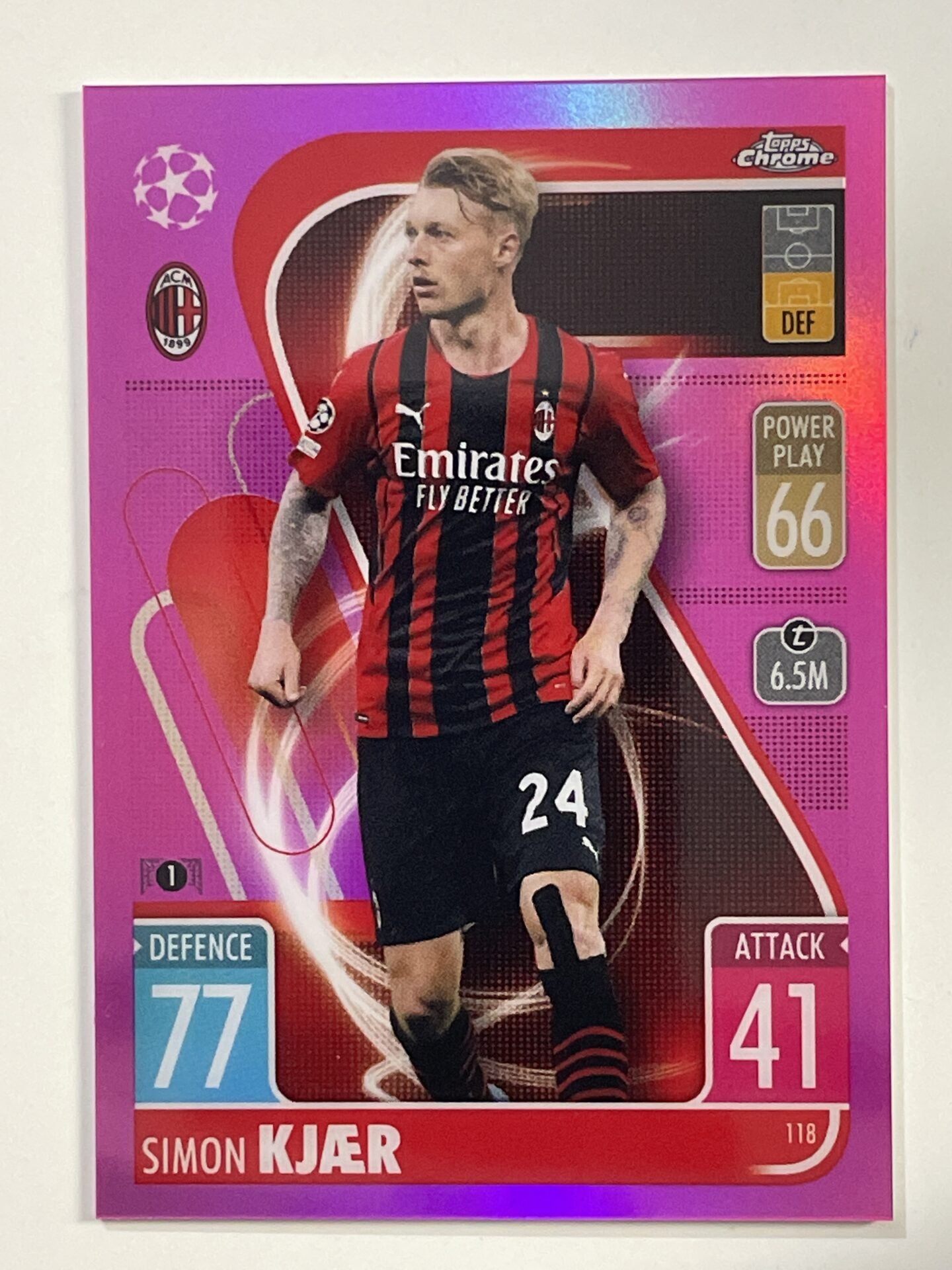 Simon Kjaer Pink Parallel Topps Match Attax Chrome 2021 2022