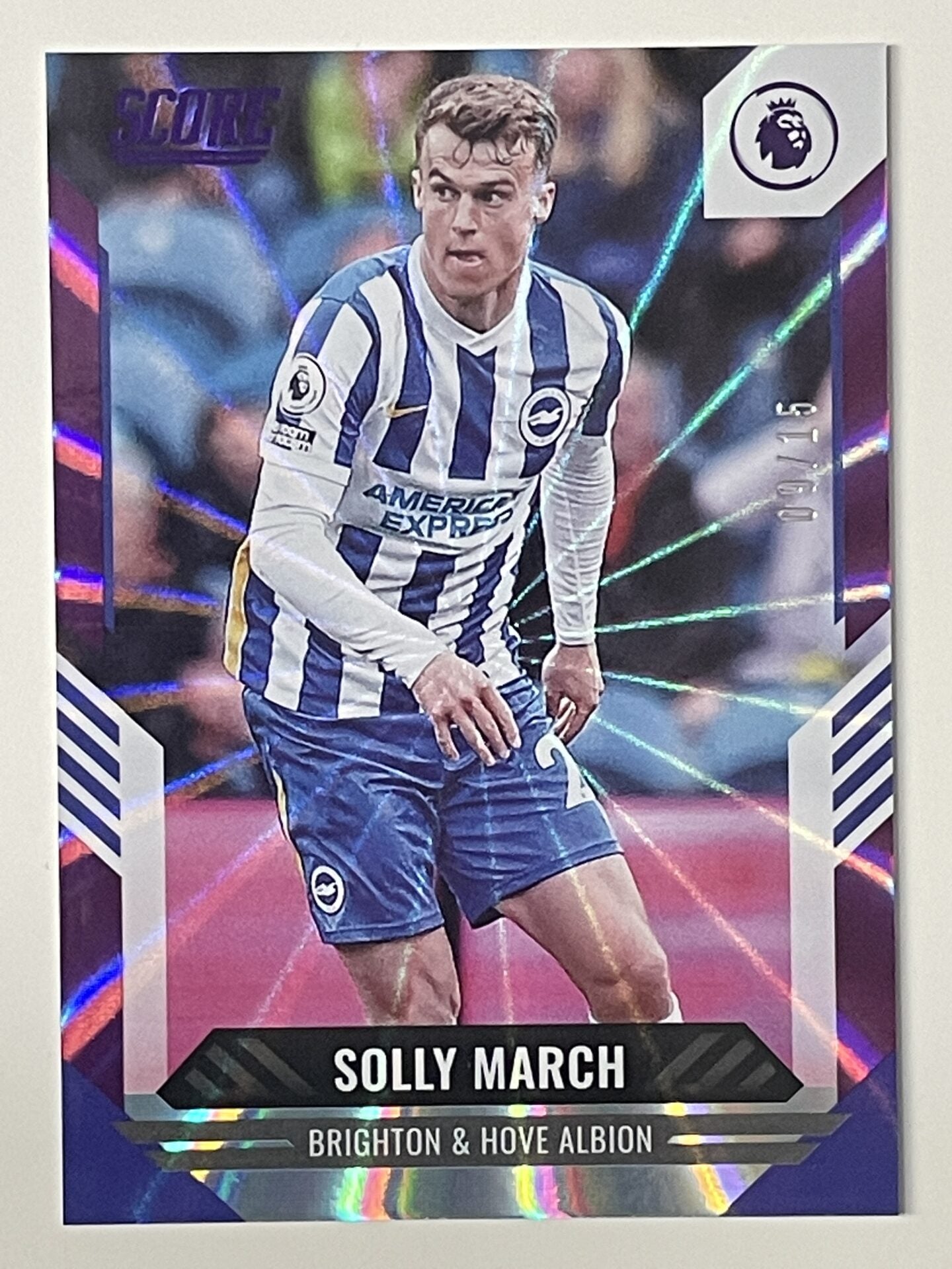 Solly March Brighton Base Purple Laser Parallel Panini Premier League Score 2021 2022