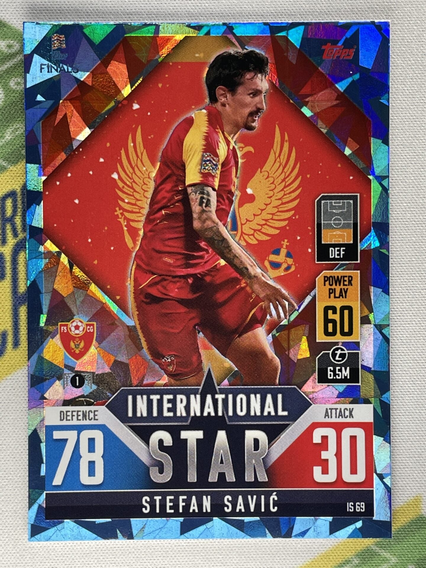 Stefan Savic Montenegro Crystal Foil Parallel Topps Match Attax 101 Road to Nations League 2022 Card