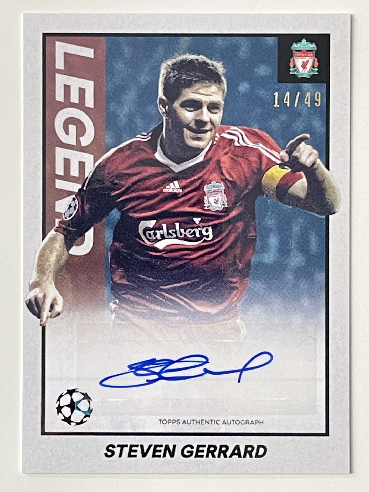 Steven Gerrard Liverpool Legend Autograph Parallel 14:49 Topps Merlin Heritage 97 UEFA Champions League Card