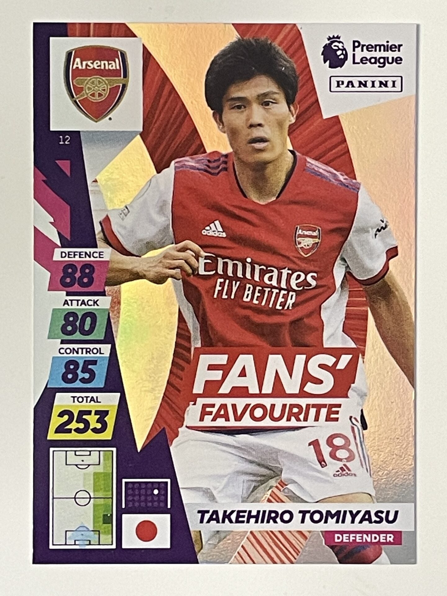 Takehiro Tomiyasu Arsenal Fans Favourite Panini Adrenalyn XL PLUS Premier League 2021 2022