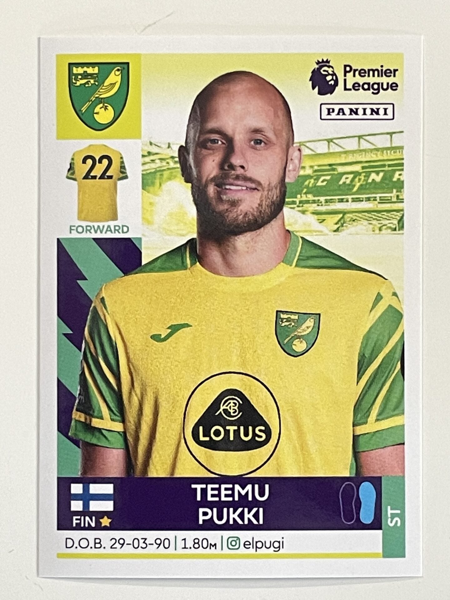 Teemu Pukki Norwich City Panini Premier League 2022 Football Sticker