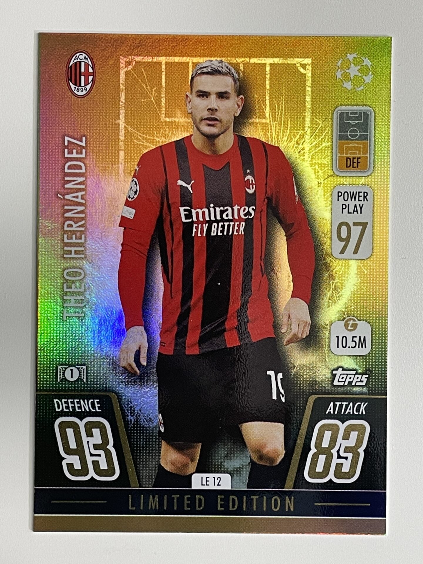 Theo Hernandez AC Milan Gold Limited Edition Topps Match Attax Extra 2021:22 Champions League Card