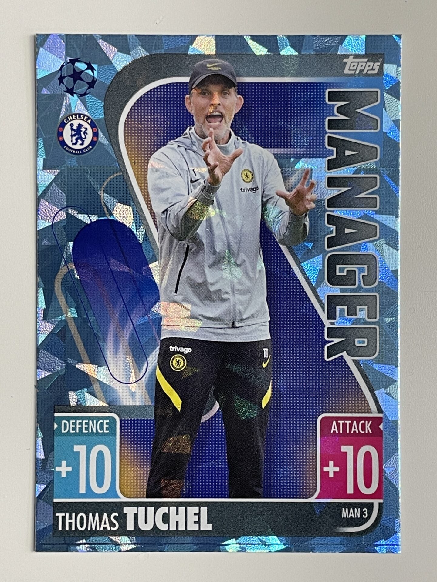 Thomas Tuchel Chelsea FC Manager Crystal Foil Parallel Topps Match Attax Extra 2021:22 Champions League Card