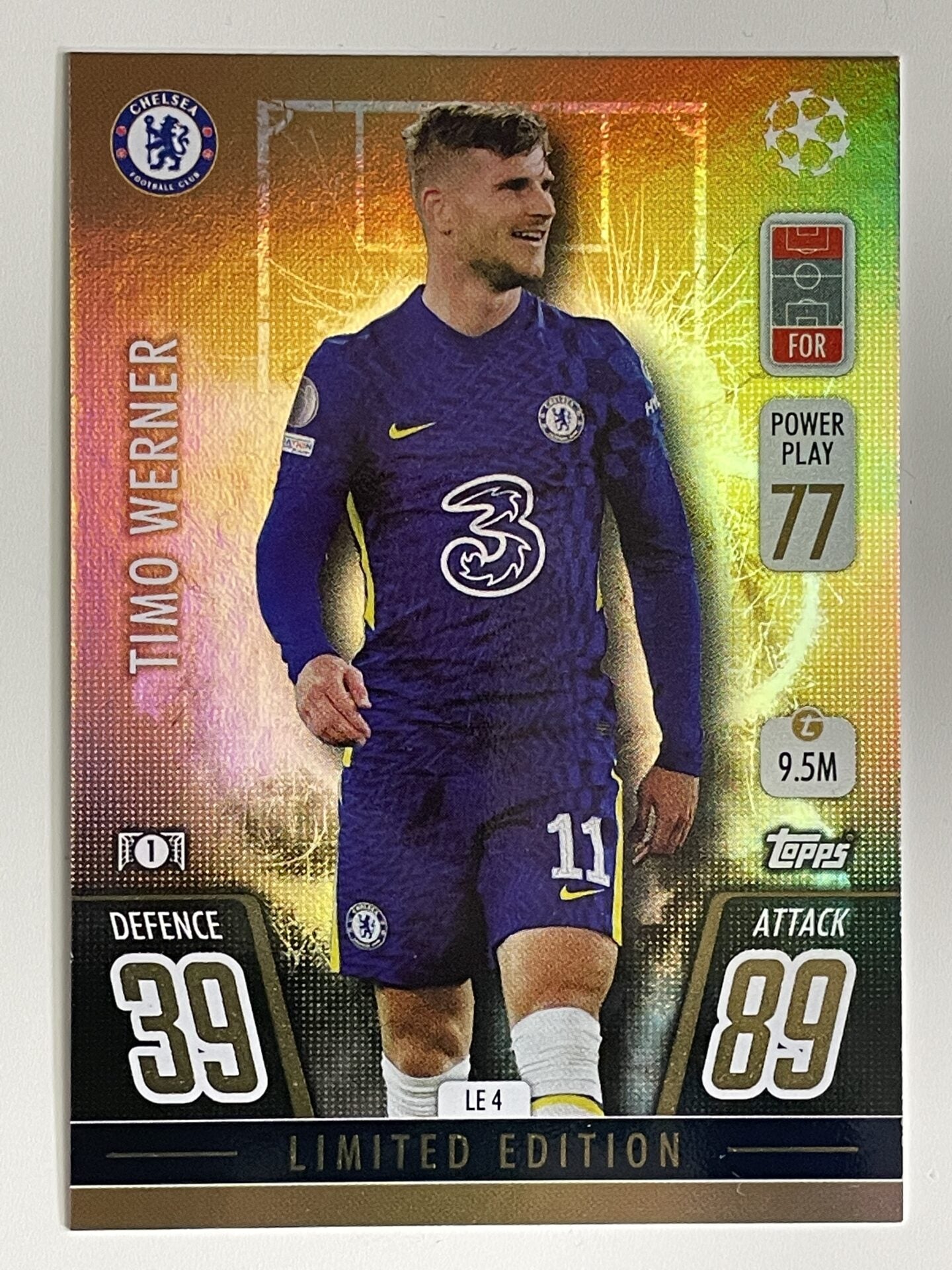 Timo Werner Chelsea Gold Limited Edition Topps Match Attax Extra 2021:22 Champions League Card