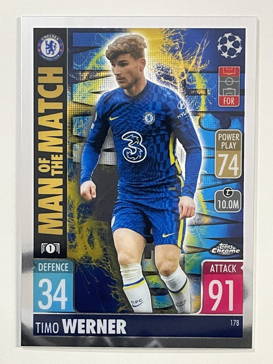 Timo Werner Man of the Match Chelsea Topps Match Attax Chrome 2021 2022 Football Card