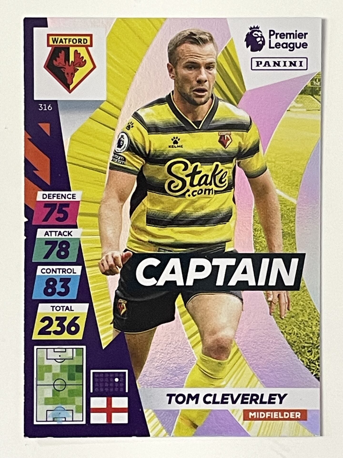 Tom Cleverley Watford Captain Panini Adrenalyn XL PLUS Premier League 2021 2022