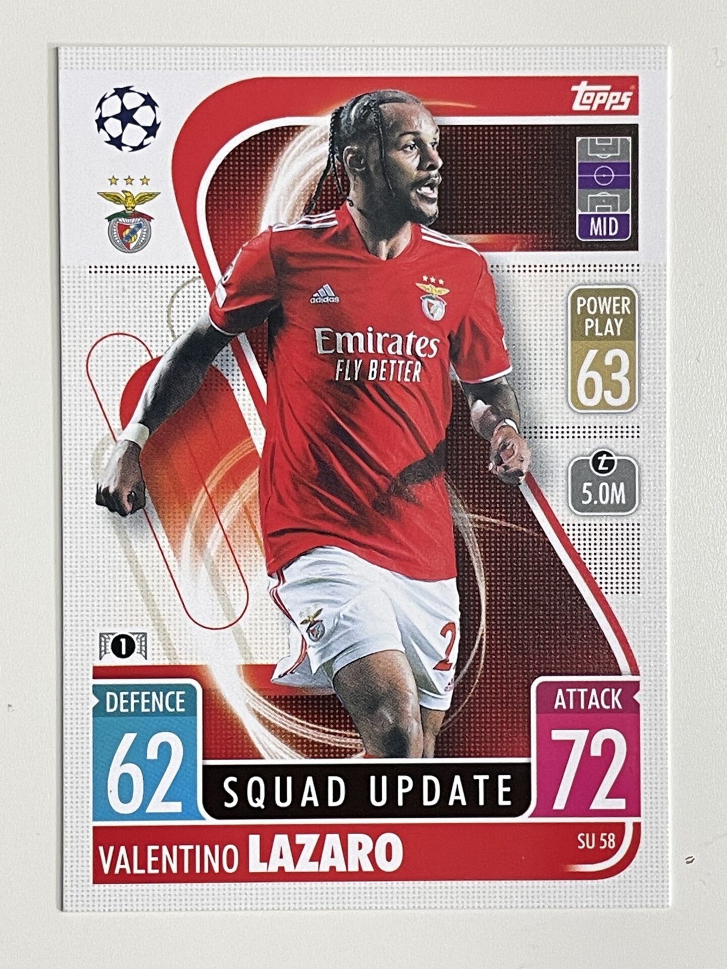 Valentino Lazaro Benfica Base Topps Match Attax Extra 2021:22 Champions League Card