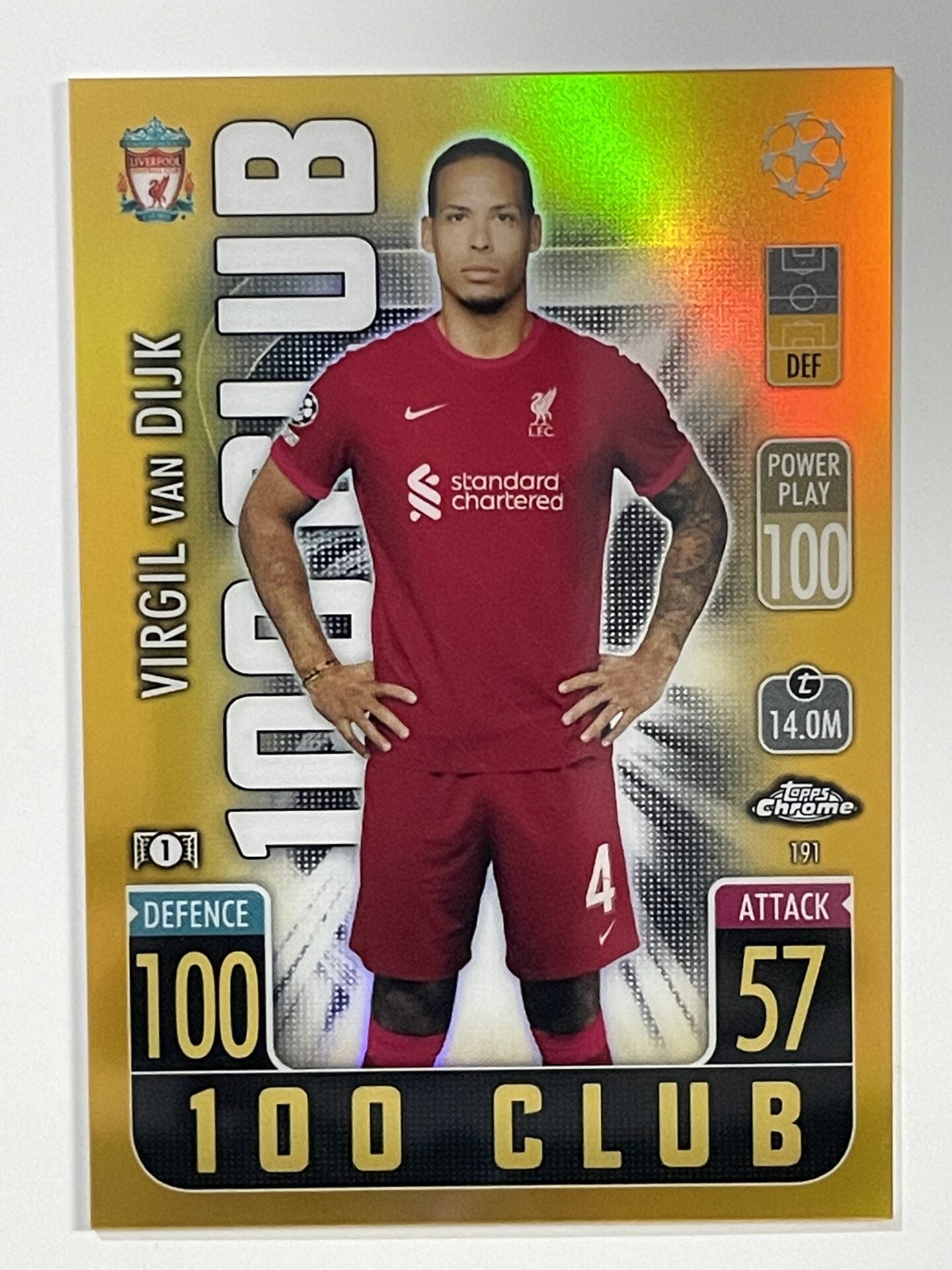 Virgil Van Dijk 100 Club Gold Parallel Topps Match Attax Chrome 2021 2022