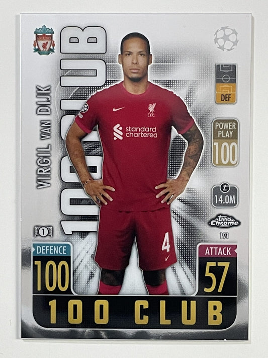 Virgil Van Dijk 100 Club Liverpool Topps Match Attax Chrome 2021 2022 Football Card