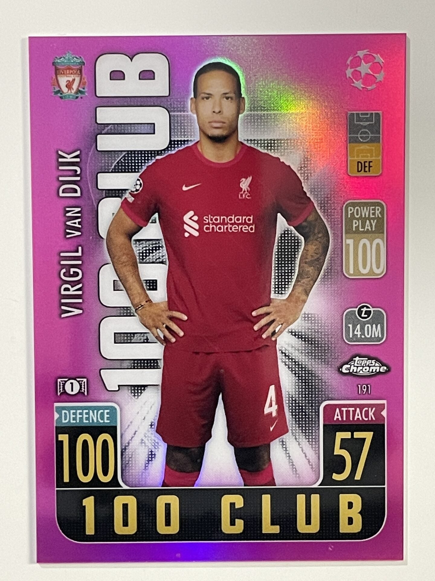 Virgil Van Dijk 100 Club Pink Parallel Topps Match Attax Chrome 2021 2022