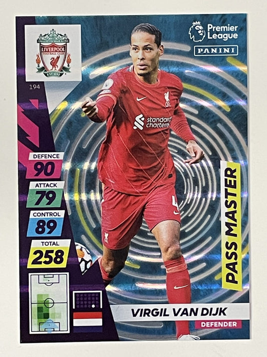 Virgil Van Dijk Liverpool Pass Master Panini Adrenalyn XL PLUS Premier League 2021 2022