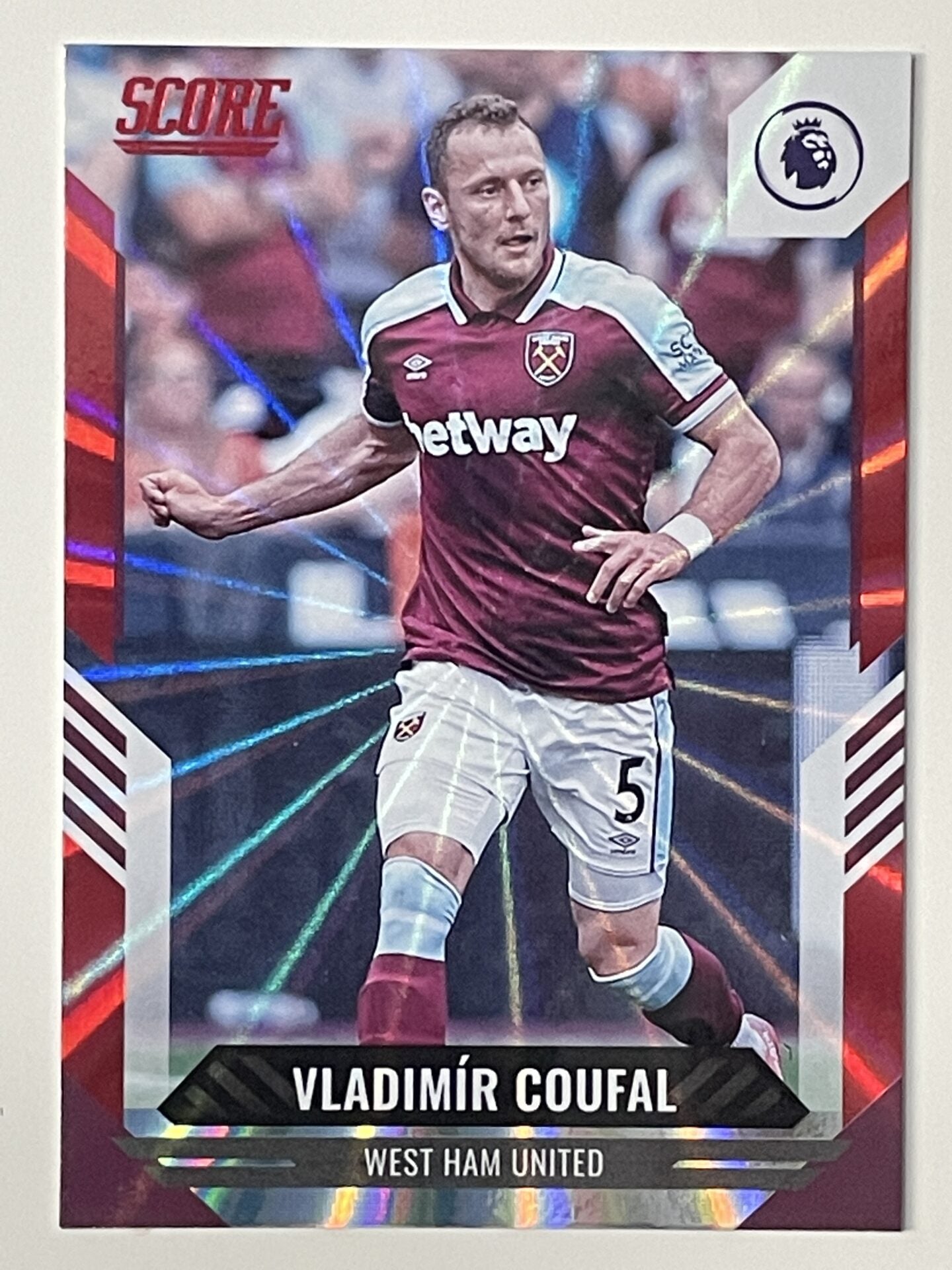 Vladimir Coufal West Ham Base Red Laser Parallel Panini Premier League Score 2021 2022