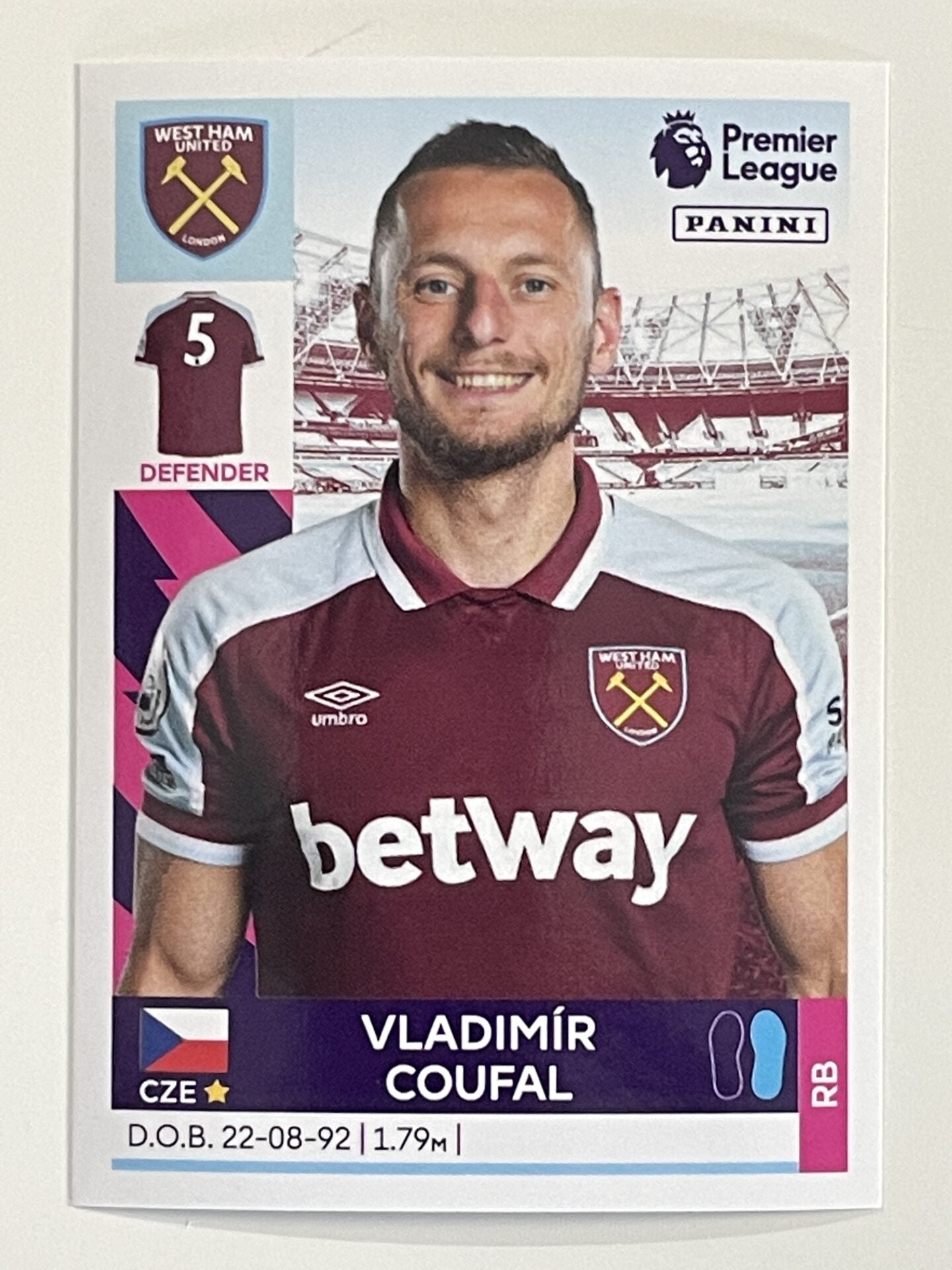 Vladimir Coufal West Ham Panini Premier League 2022 Football Sticker