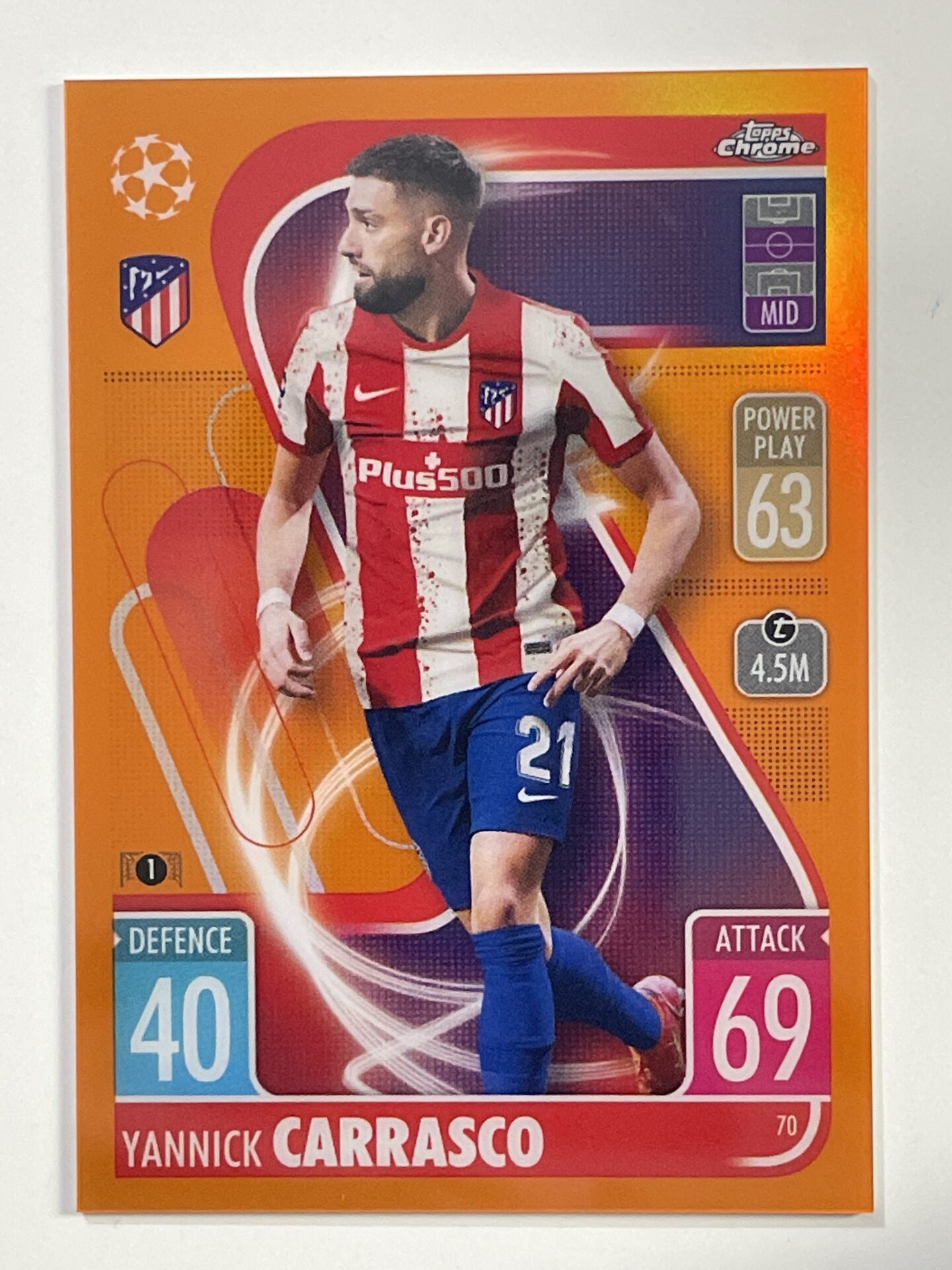 Yannick Carrasco Orange Parallel Parallel Topps Match Attax Chrome 2021 2022