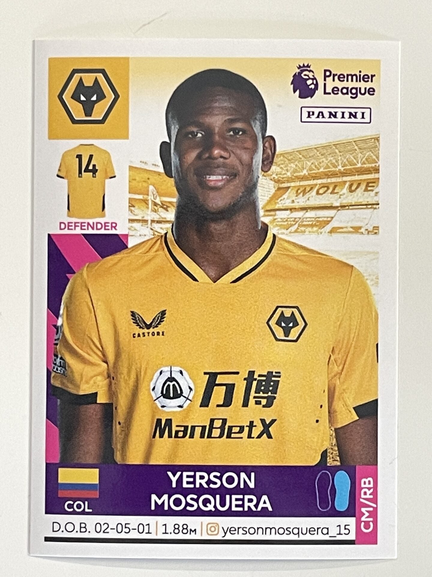 Yerson Mosquera Wolves Panini Premier League 2022 Football Sticker