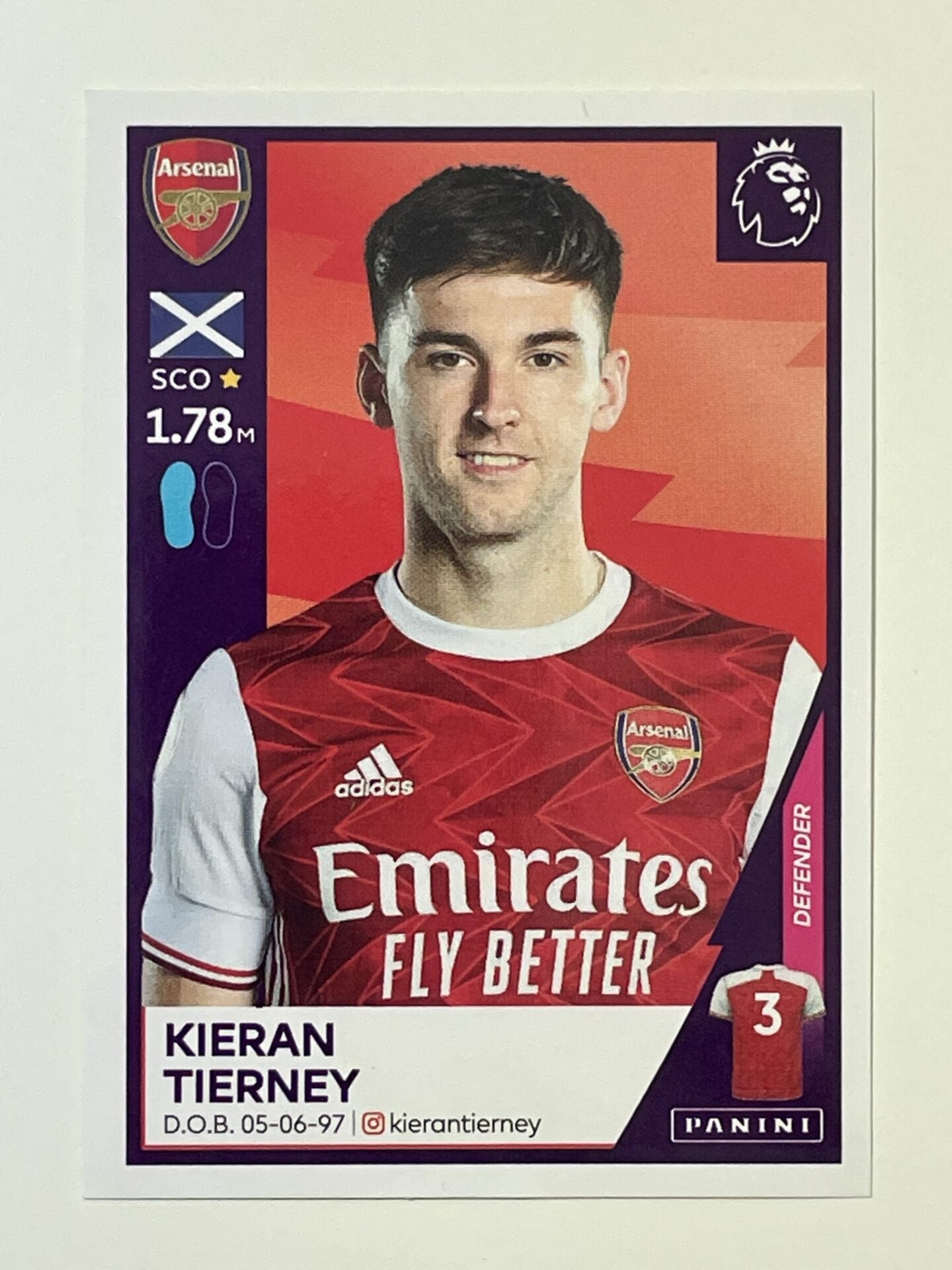 27 Kieran Tierney Arsenal Panini Premier League 2021 Football Sticker