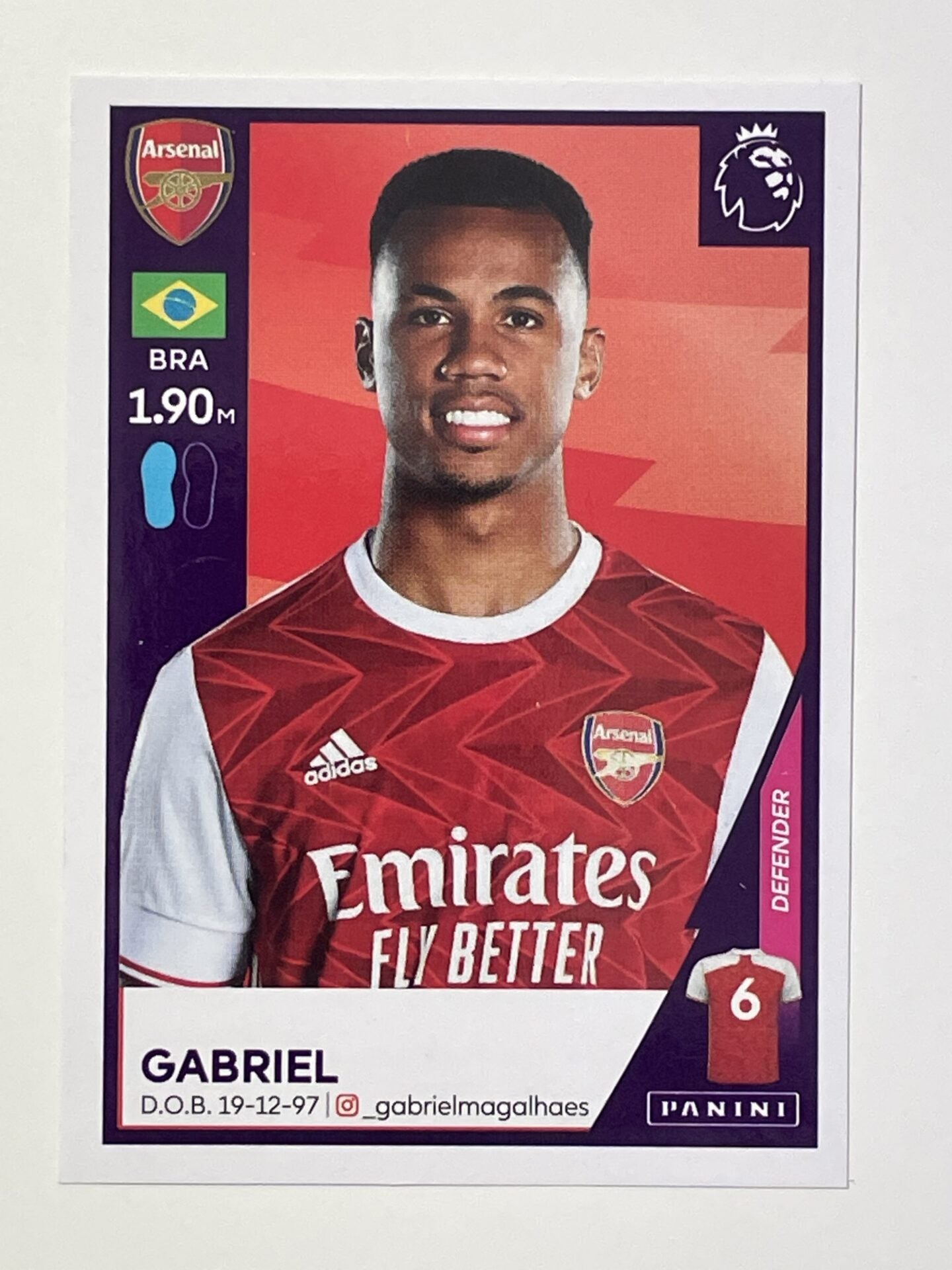 29 Gabriel Sticker Arsenal Premier League 2021 Football Sticker