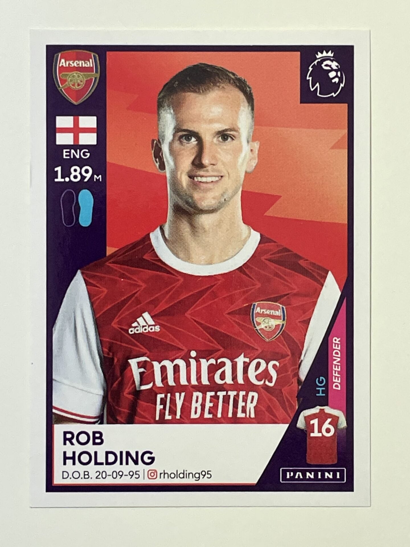 30 Rob Holding Sticker Arsenal Premier League 2021 Football Sticker