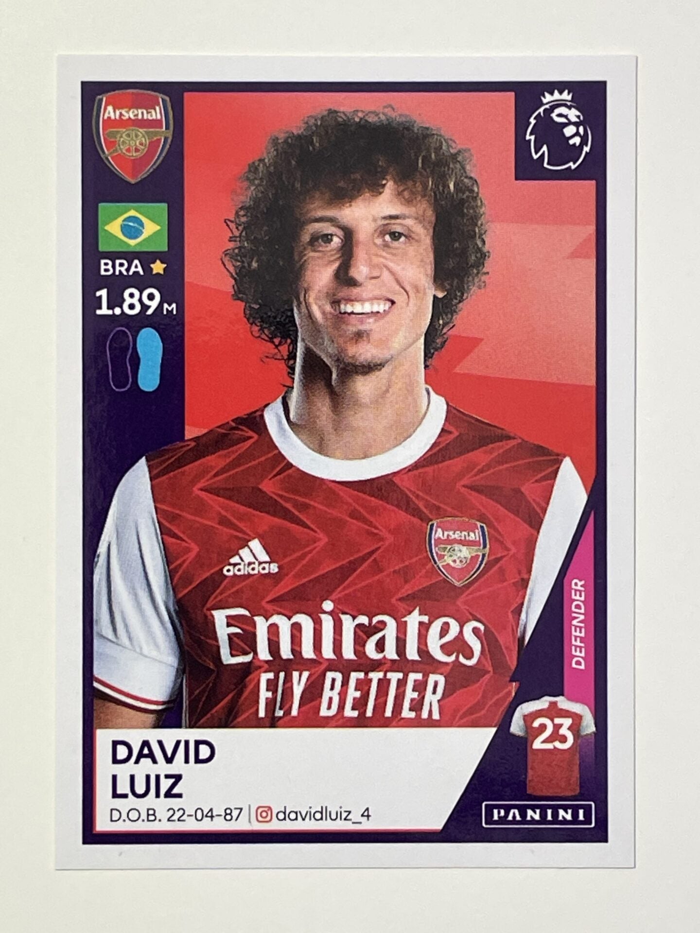 31 David Luiz Sticker Arsenal Premier League 2021 Football Sticker