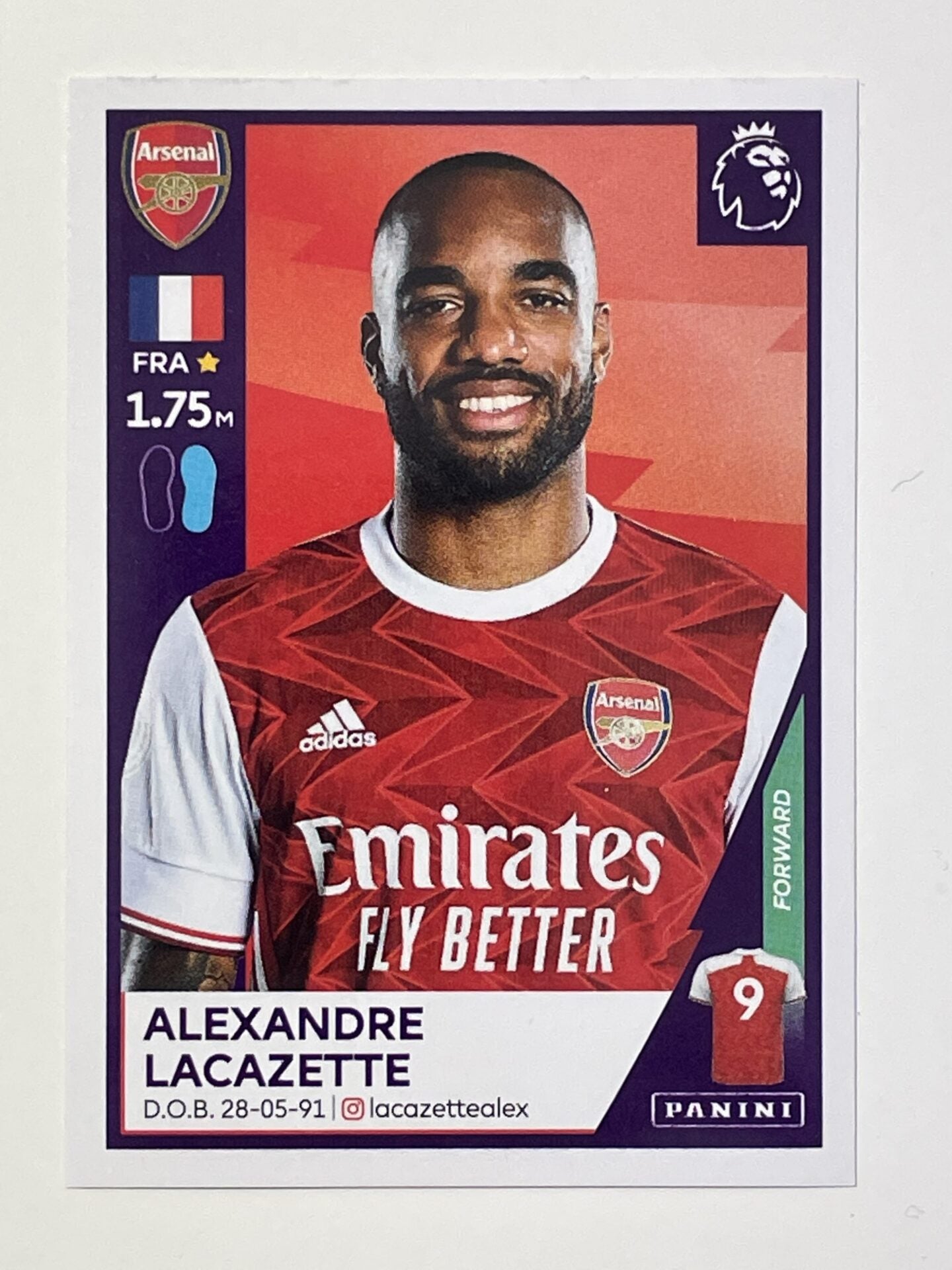 40 Alexandre Lacazette Sticker Arsenal Premier League 2021 Football Sticker