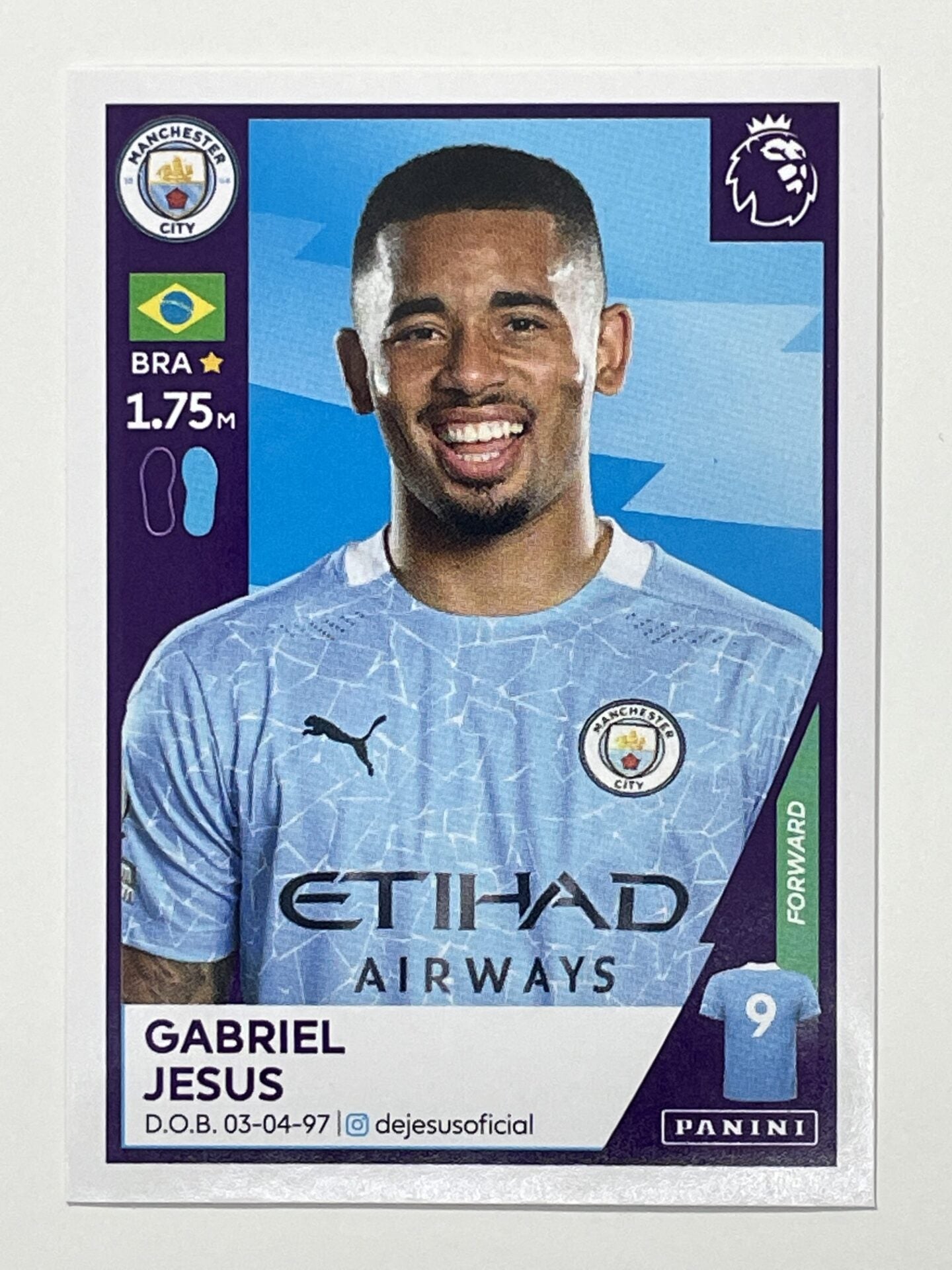 403 Gabriel Jesus Sticker Manchester City Premier League 2021 Football Sticker