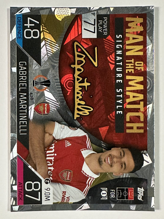 428 Gabriel Martinelli Man of the Match Signature Style (Arsenal) Topps Match Attax 2022:2023 Card