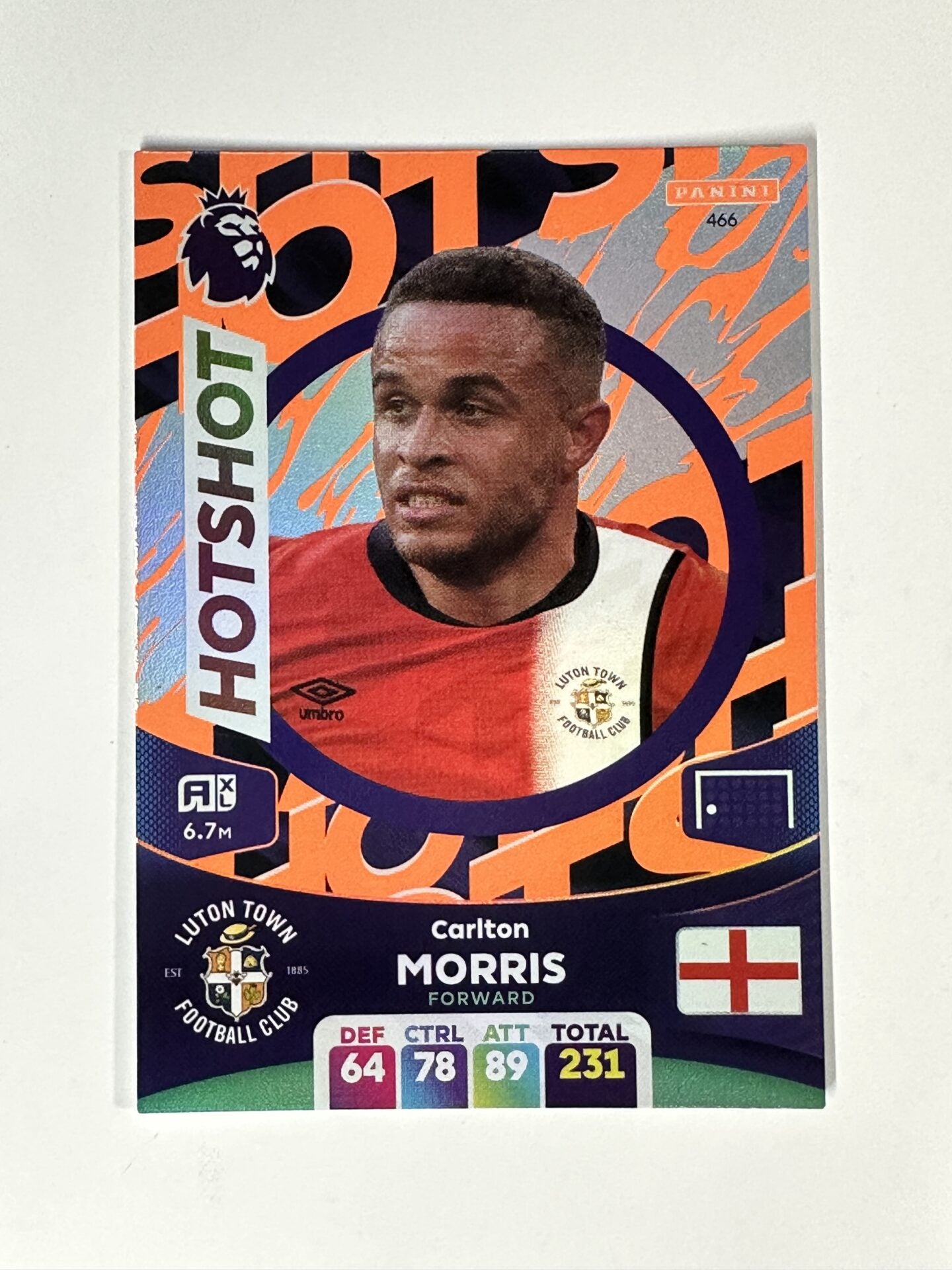 466 Carlton Morris Luton Town Hotshot Panini Premier League Adrenalyn XL 2024 Card