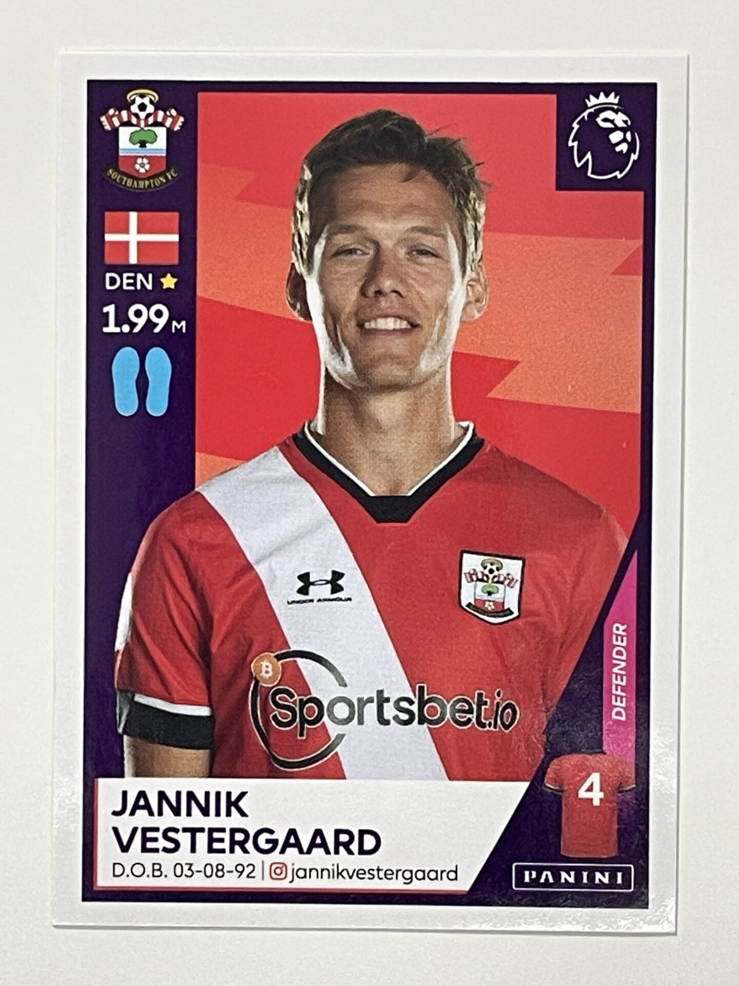 503 Jannik Vestergaard Sticker Southampton Premier League 2021 Football Sticker