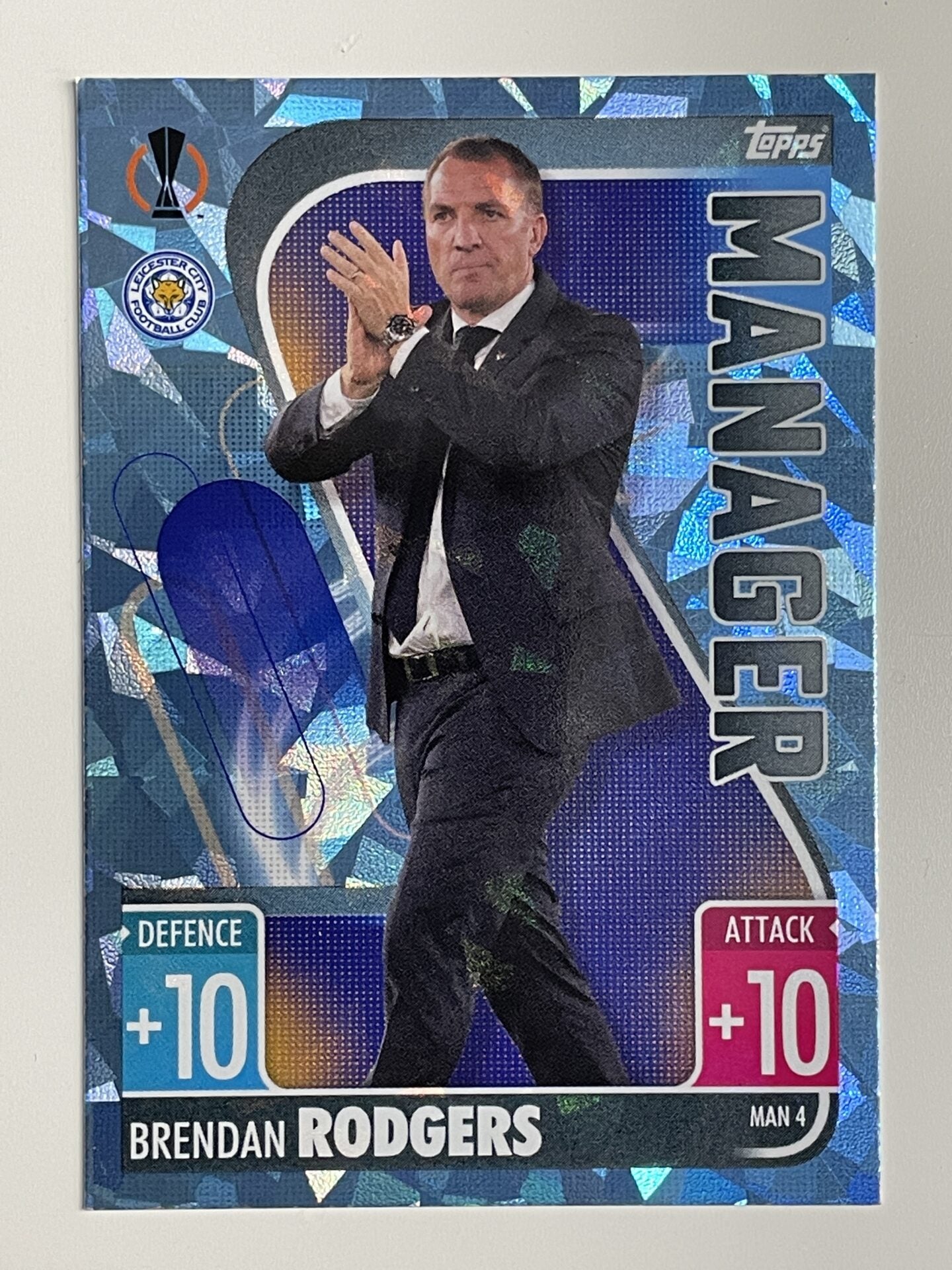 Brendan Rodgers Leicester City Manager Crystal Foil Parallel Topps Match Attax Extra 2021:22 Champions League Card